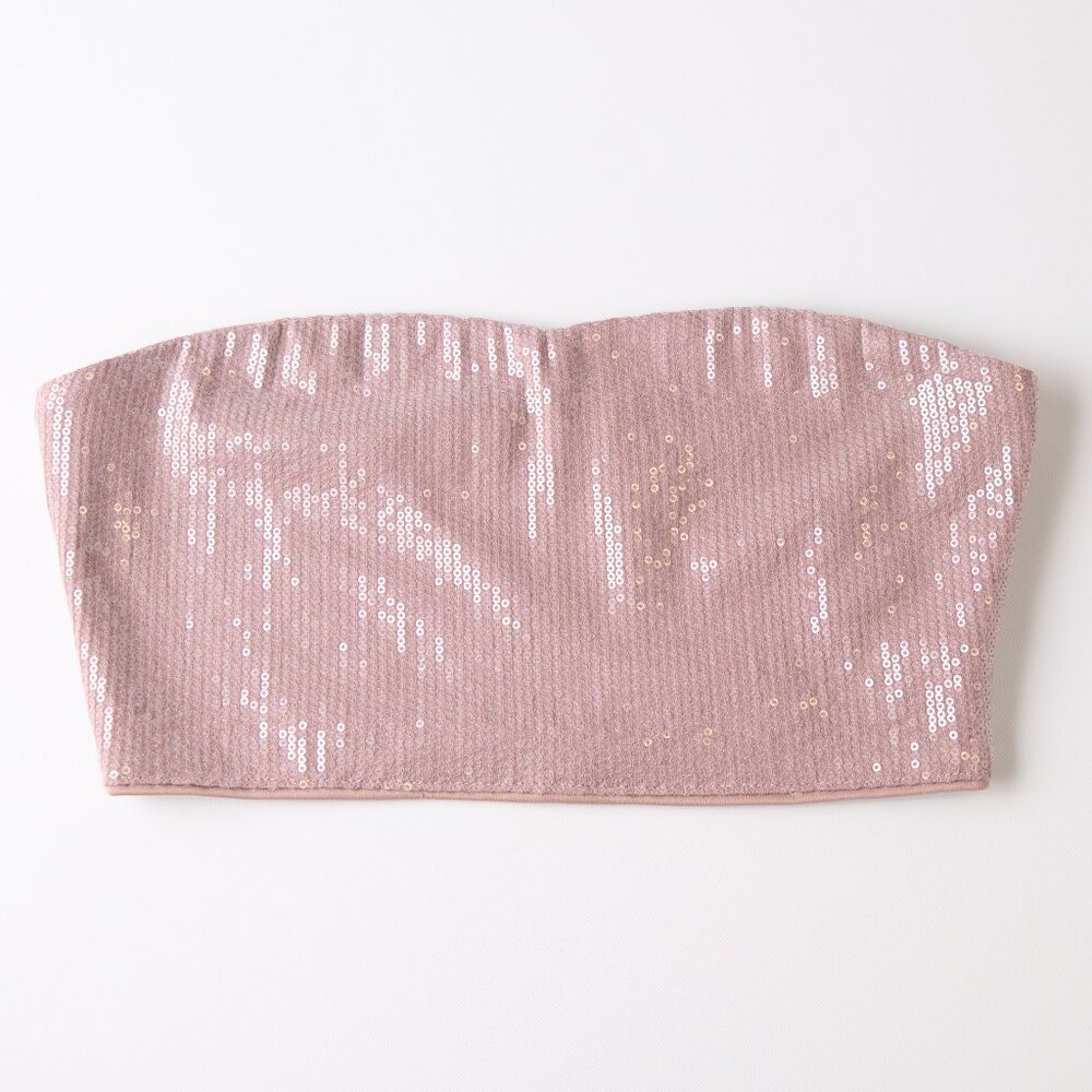 Nude Sequined Women’s M Tube Top Y2K Sweetheart Neck Stretch Back Zip Festival